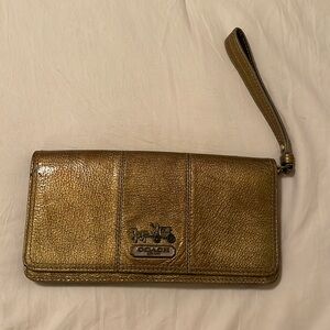 Coach Gold Metallic Wristlet - Large Size